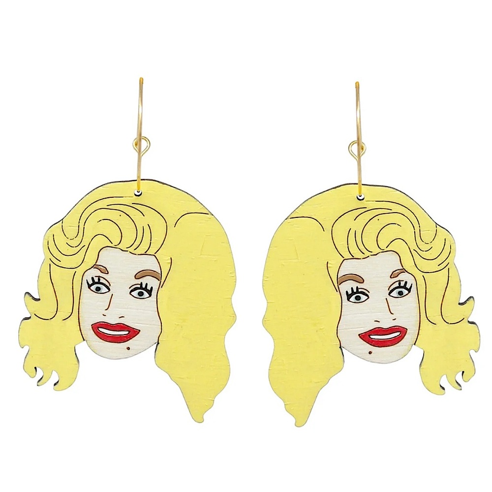 Dolly Parton Hoop Earrings Wooden Caricature Hypoallergenic